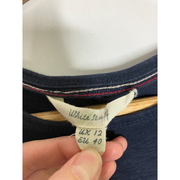 White Stuff UK 12 Women's Medium Blue with Red Blue Embroidery Pocket T-Shirt - Picture 5 of 10